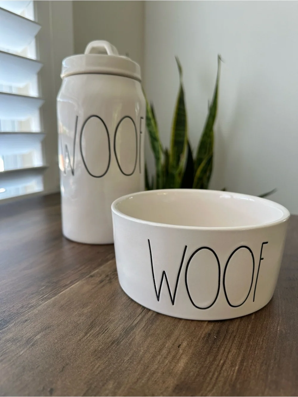 Rae Dunn WOOF Dog Bowl & Treat Canister Set | Farmhouse Ceramic Pet Feeding Set